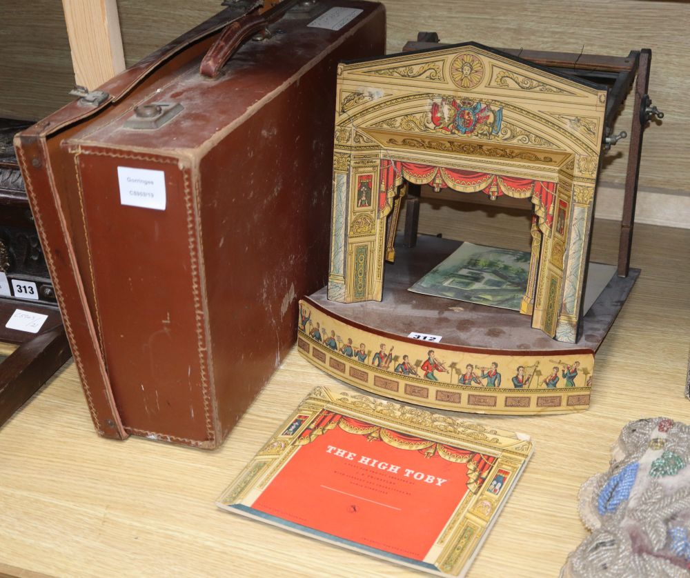 A J.B.Priestley The High Toby (toy theatre, together with a suitcase containing stage backdrops and characters etc